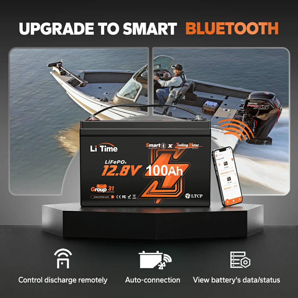 LiTime 12 Volt 100Ah TM Lithium Marine Trolling Motor Battery with Bluetooth - Image 5