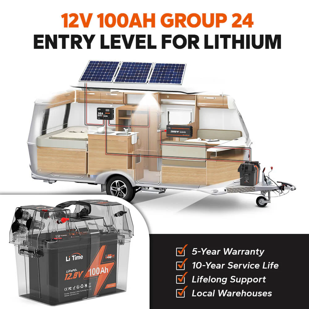 LiTime 12V 100Ah Group 24 Deep Cycle LiFePO4 Lithium Battery - Image 8