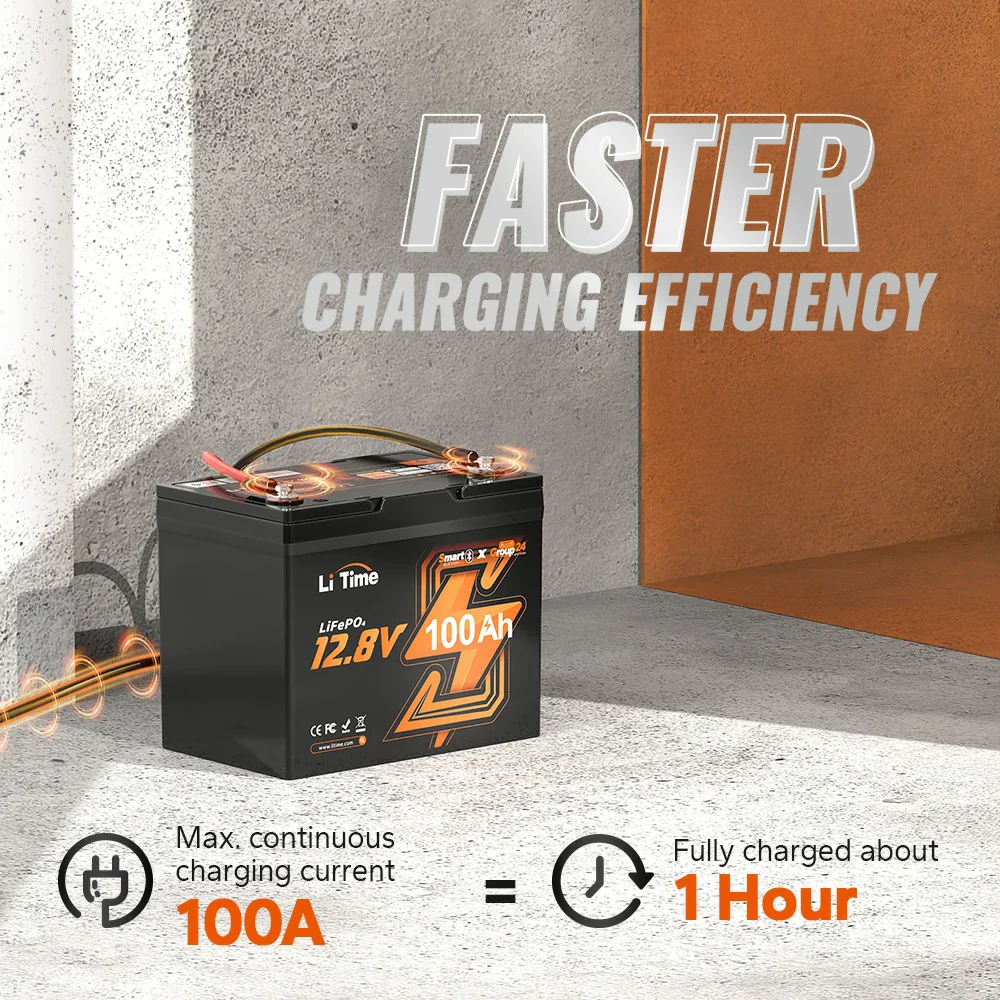 LiTime 12V 100Ah Group 24 Bluetooth LiFePO4 Lithium Deep Cycle Battery - Image 8