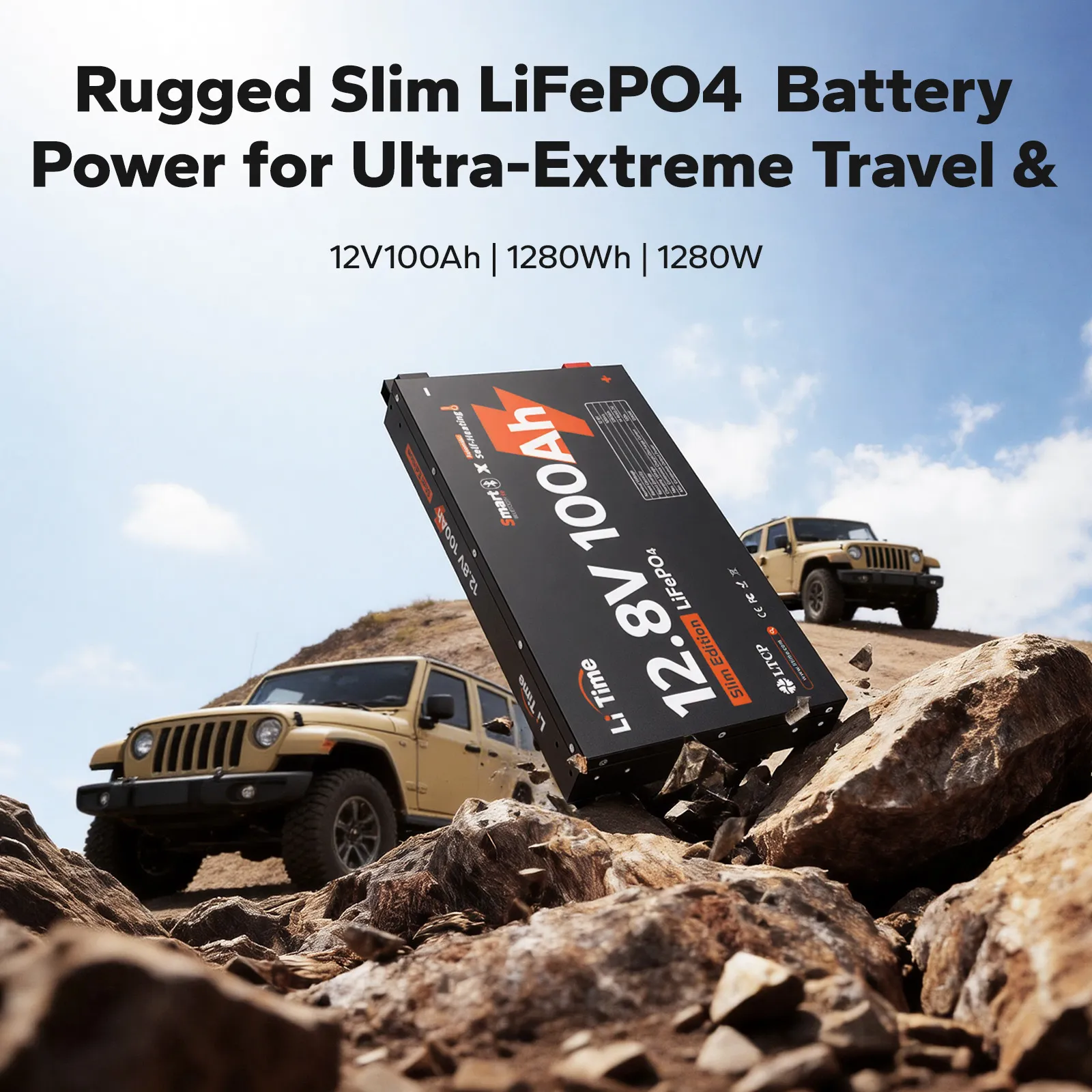 LiTime 12V 100Ah Ultra Slim LiFePO4 Bluetooth Self-Heating Battery for RVs, Trucks & Camper Vans - Image 3