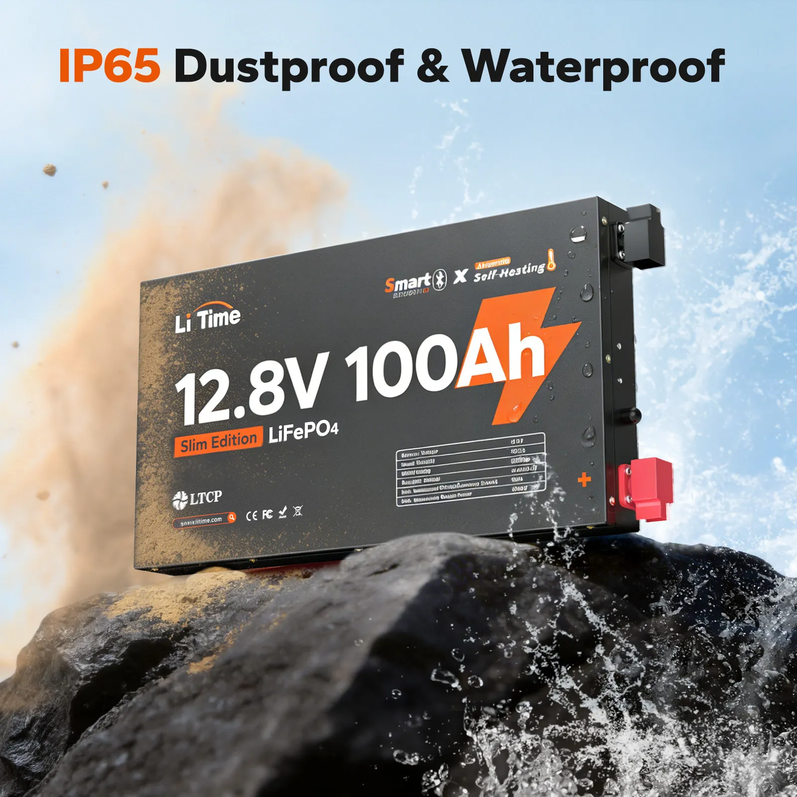 LiTime 12V 100Ah Ultra Slim LiFePO4 Bluetooth Self-Heating Battery for RVs, Trucks & Camper Vans - Image 5