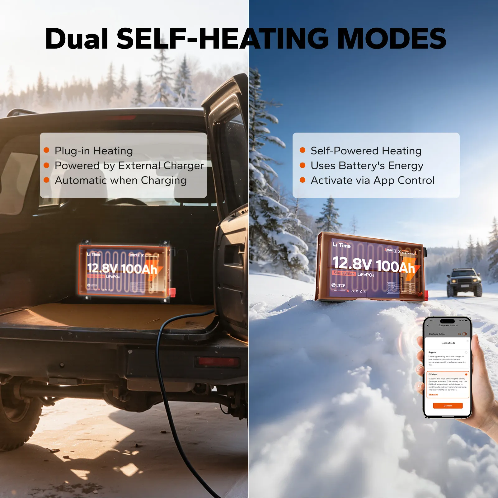 LiTime 12V 100Ah Ultra Slim LiFePO4 Bluetooth Self-Heating Battery for RVs, Trucks & Camper Vans - Image 9