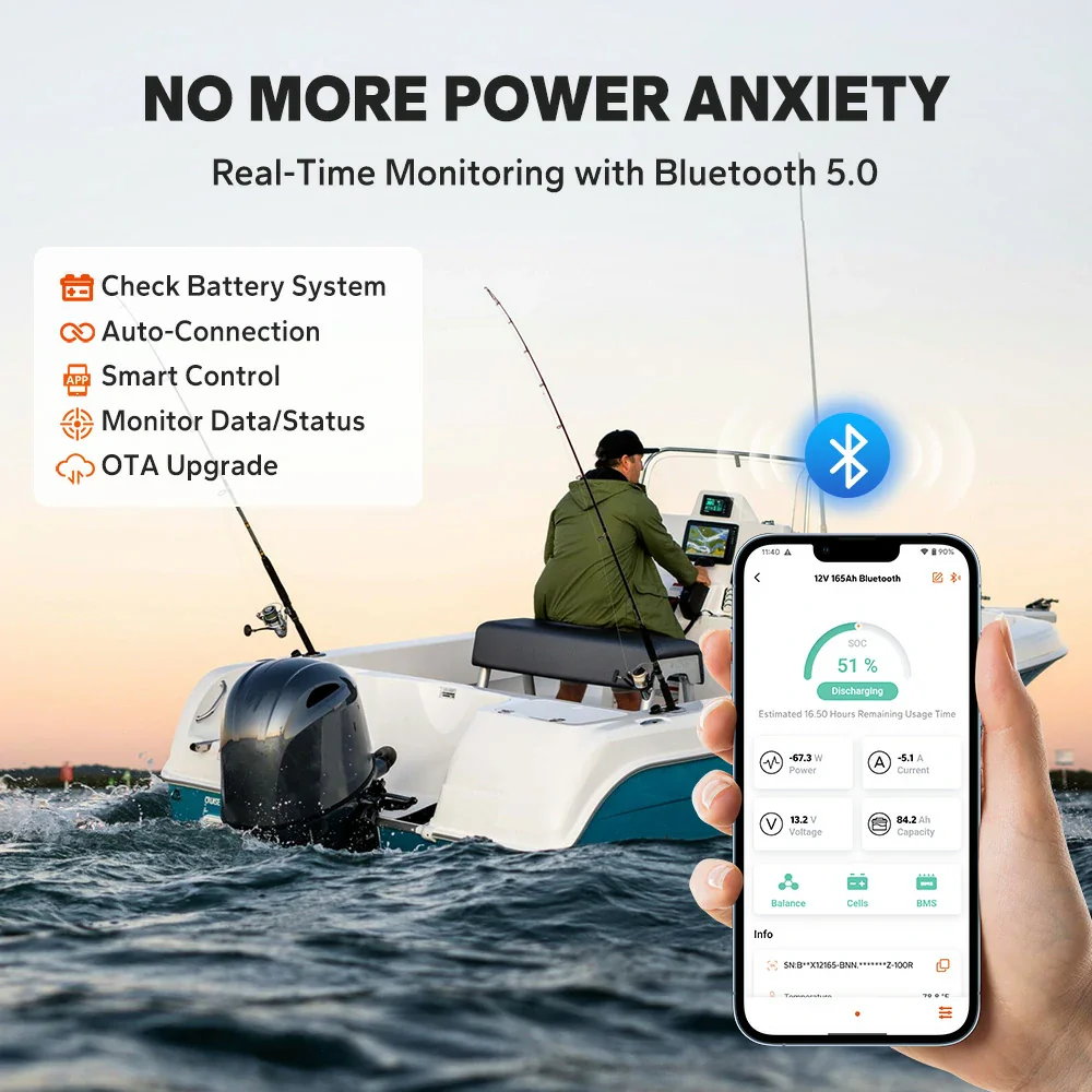 LiTime 12V 165Ah 1200 CCA Dual Purpose Marine Lithium Battery | Bluetooth & Auto Heating - Image 7