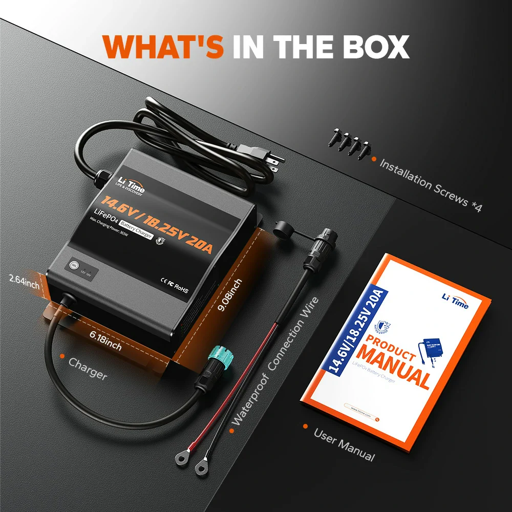 LiTime 12V(14.6V) & 16V(18.25V) 20A Waterproof Lithium Battery Charger - Image 8