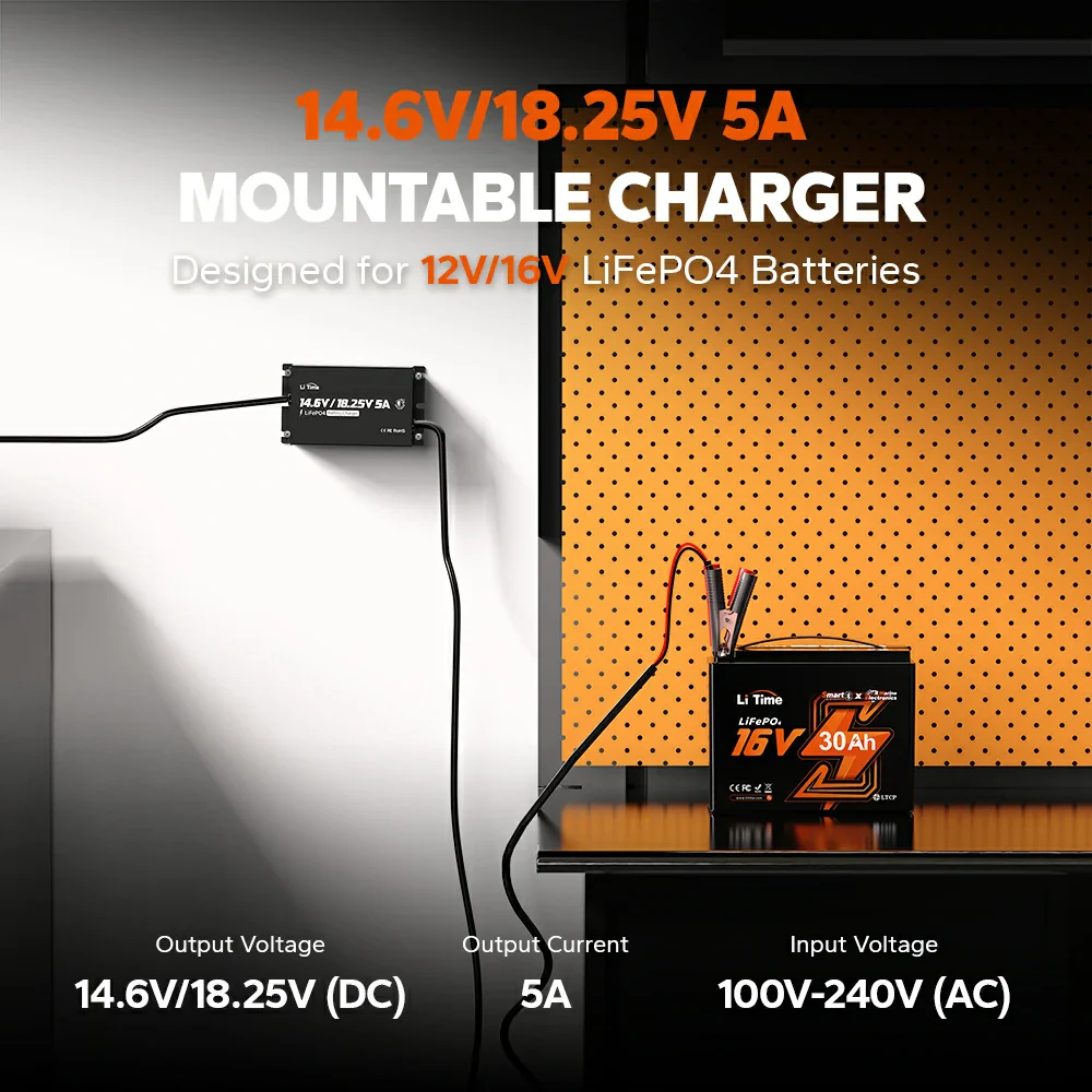 LiTime 12V(14.6V) & 16V(18.25V) 5A Waterproof Lithium Battery Charger - Image 2