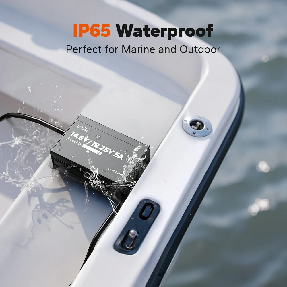 LiTime 12V(14.6V) & 16V(18.25V) 5A Waterproof Lithium Battery Charger - Image 3