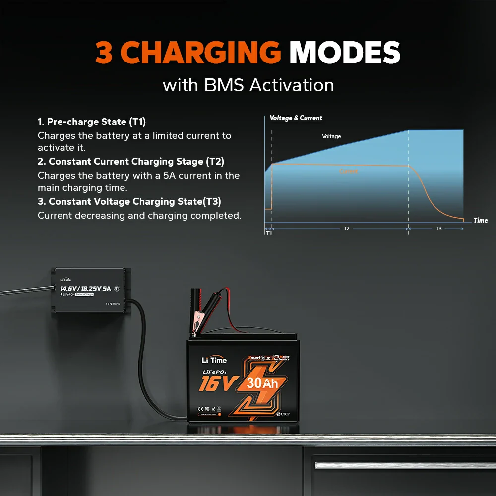 LiTime 12V(14.6V) & 16V(18.25V) 5A Waterproof Lithium Battery Charger - Image 4