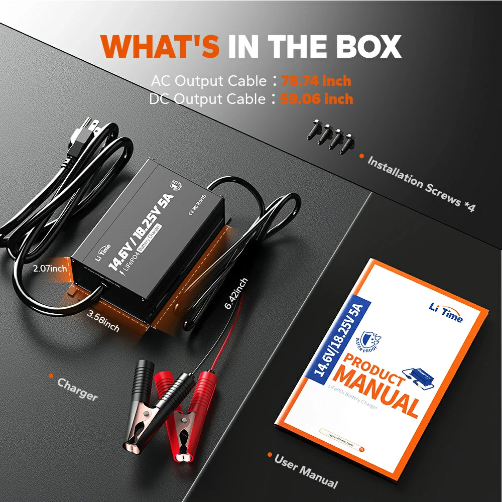 LiTime 12V(14.6V) & 16V(18.25V) 5A Waterproof Lithium Battery Charger - Image 7