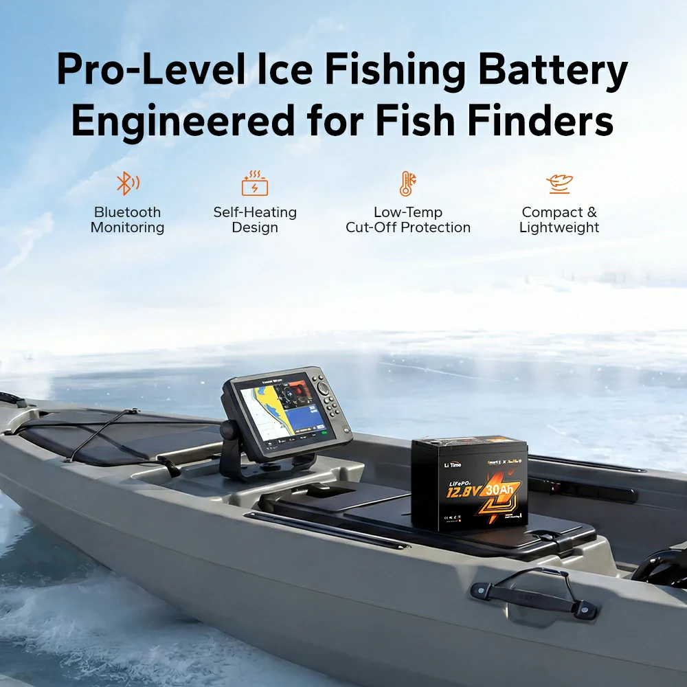 LiTime 12V 30Ah Ice Fishing & Portable Lithium Battery with Bluetooth & Self-Heating - Image 3