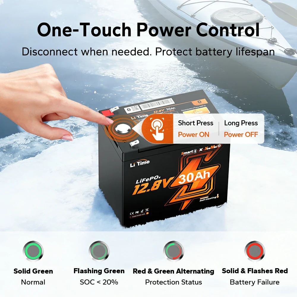 LiTime 12V 30Ah Ice Fishing & Portable Lithium Battery with Bluetooth & Self-Heating - Image 7