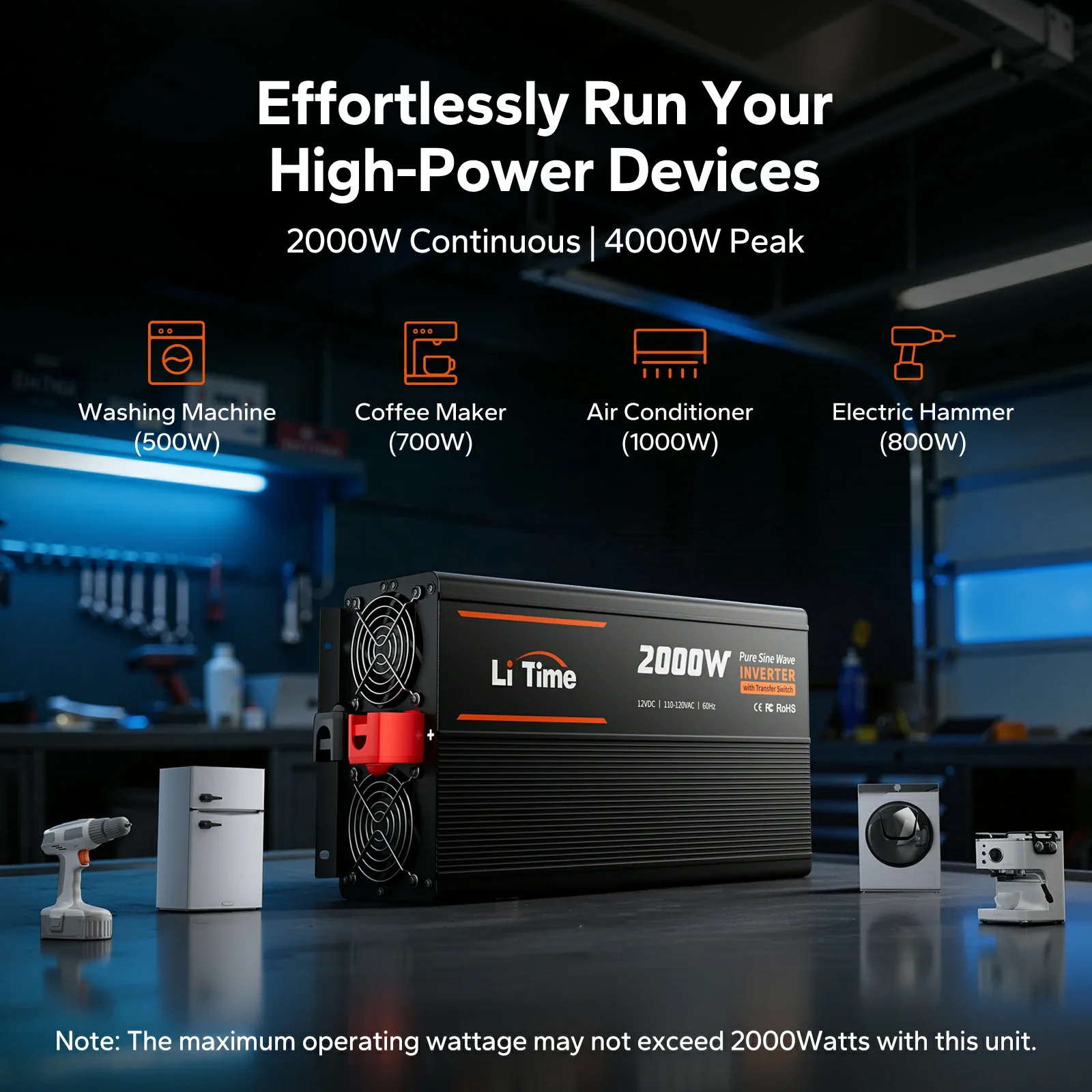 LiTime 2000 Watt 12V Pure Sine Wave Inverter with 20ms ATS Transfer Switch - Image 7