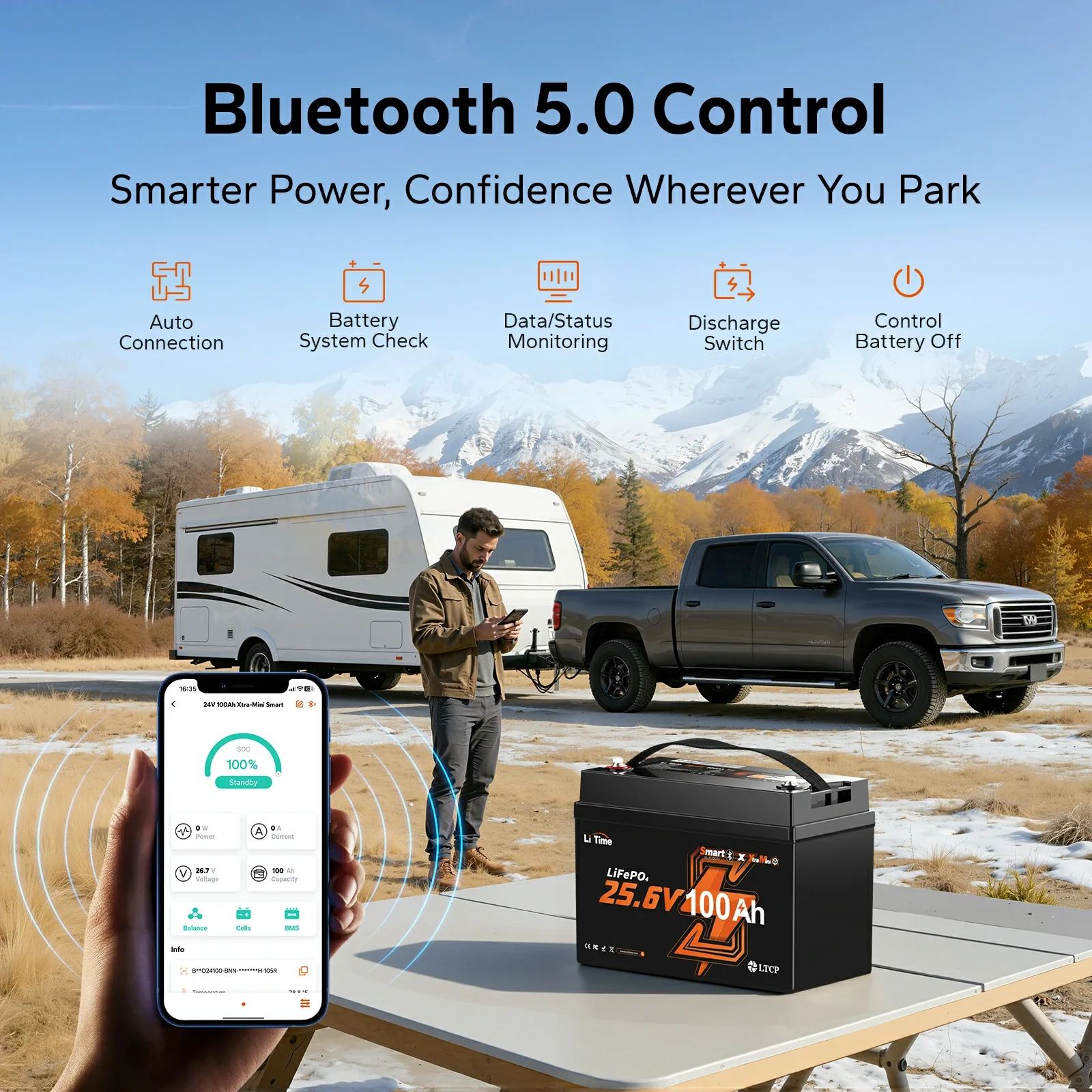LiTime 24V 100Ah Group 31 Bluetooth LiFePO4 Battery for RVs & Off-Grid - Image 4