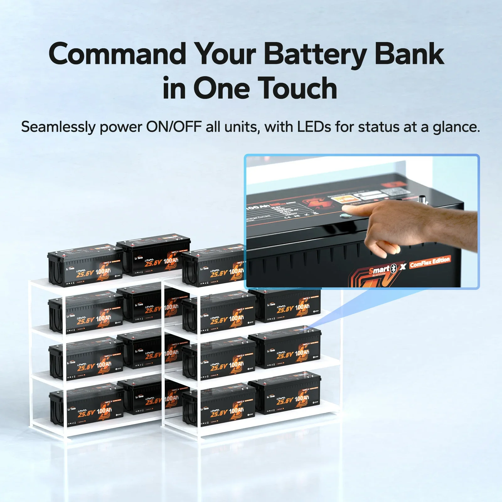 LiTime 24V 100Ah Smart ComFlex Battery with Bluetooth & Victron Comms | All-in-One Power Solution - Image 7