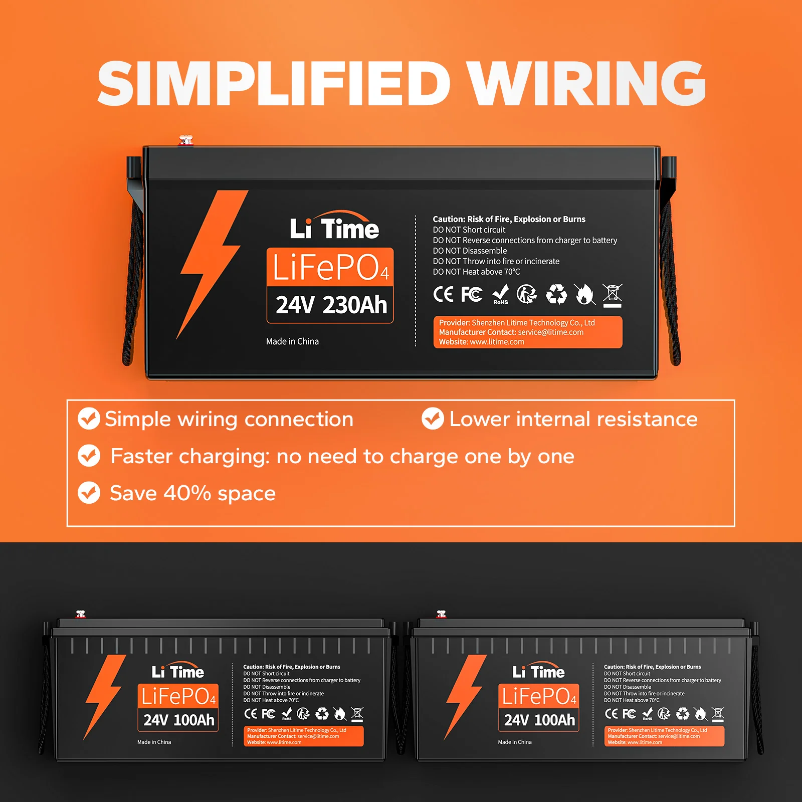 LiTime 24V 230Ah Deep Cycle LiFePO4 Group 8D Battery - Image 6