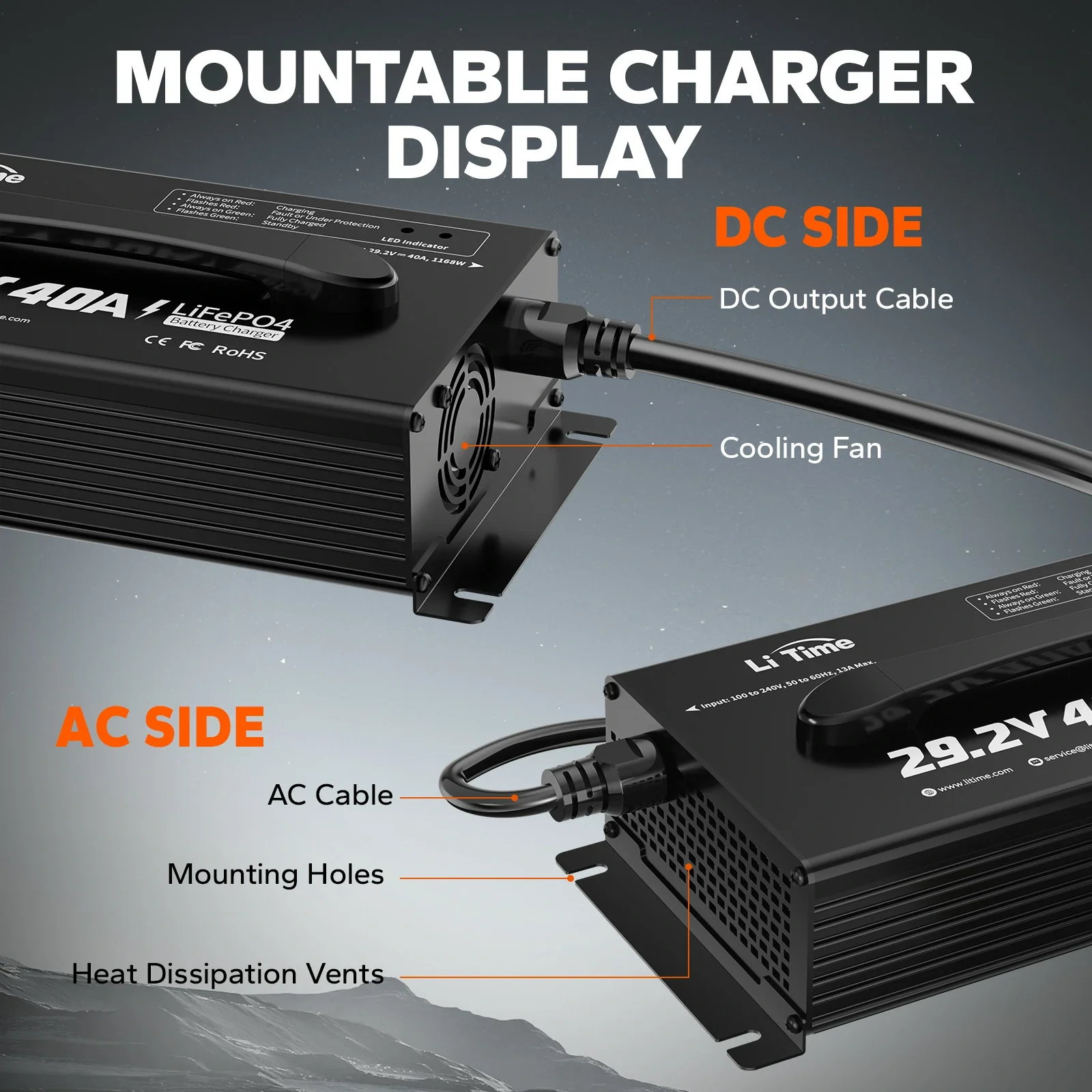 LiTime 24 (29.2) Volt 40A Mountable Lithium Battery Charger - Image 3