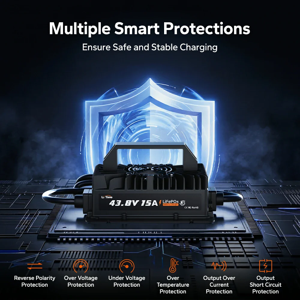 LiTime 36V（43.8V） 15A Waterproof LiFePO4 Battery Charger | 3-Stage Fast Charging for Golf Cart, RV & Boat - Image 3