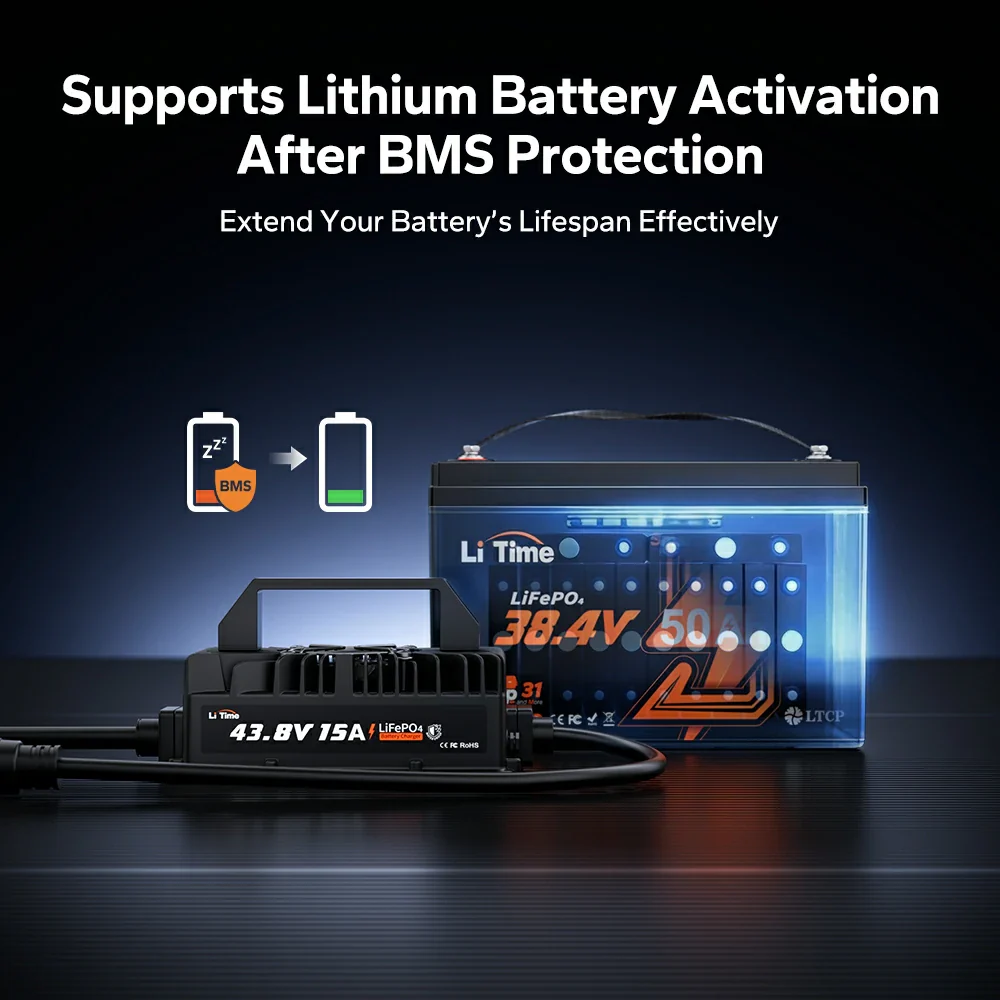 LiTime 36V（43.8V） 15A Waterproof LiFePO4 Battery Charger | 3-Stage Fast Charging for Golf Cart, RV & Boat - Image 5