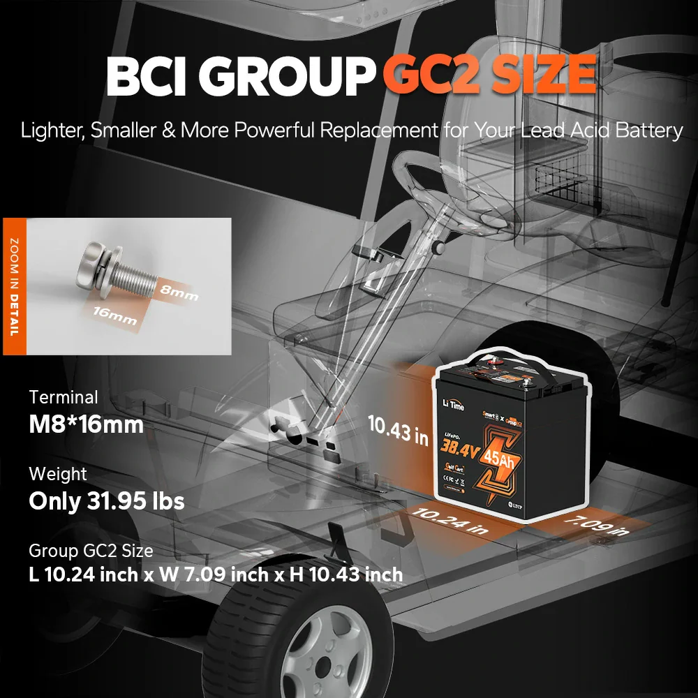 LiTime 36V 45Ah GC2 Bluetooth Lithium Golf Cart Battery - Image 3