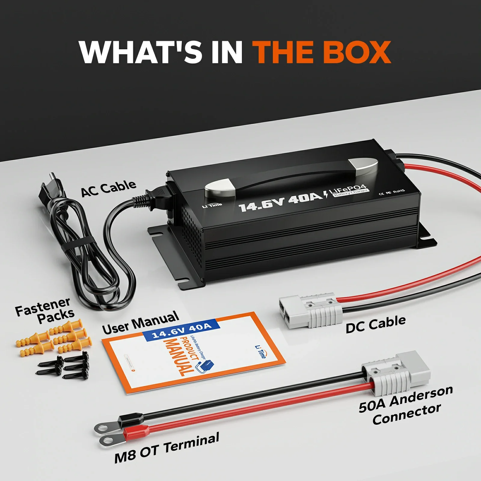 LiTime 12V (14.6V) 40A Mountable Lithium Battery Charger with Handle - Image 10