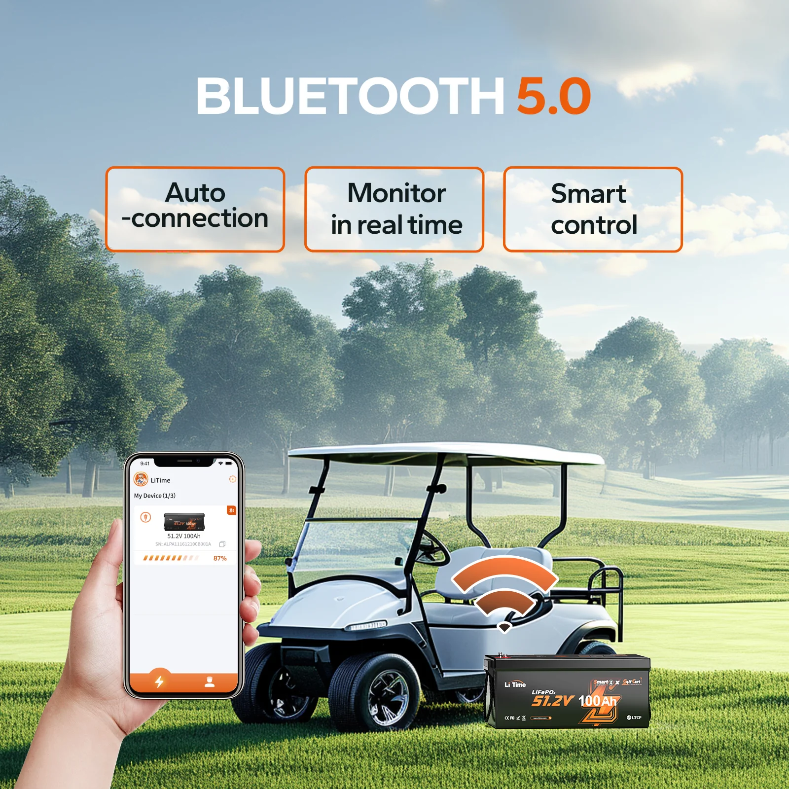 LiTime 48V 100Ah Golf Cart Bluetooth Lithium Battery - Image 3
