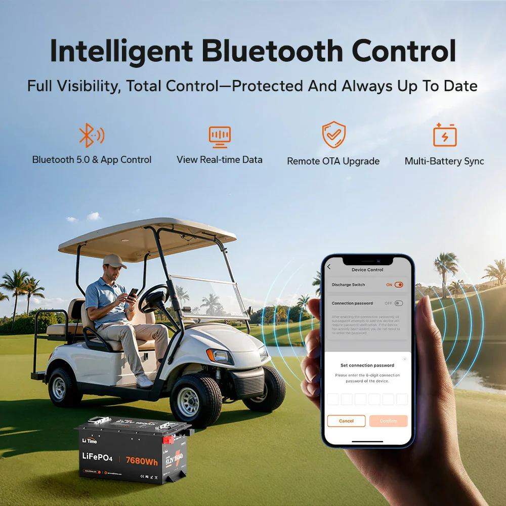 LiTime 48V (51.2V) 150Ah Lithium Golf Cart and UTV Battery – 300A High Power & Bluetooth - Image 5