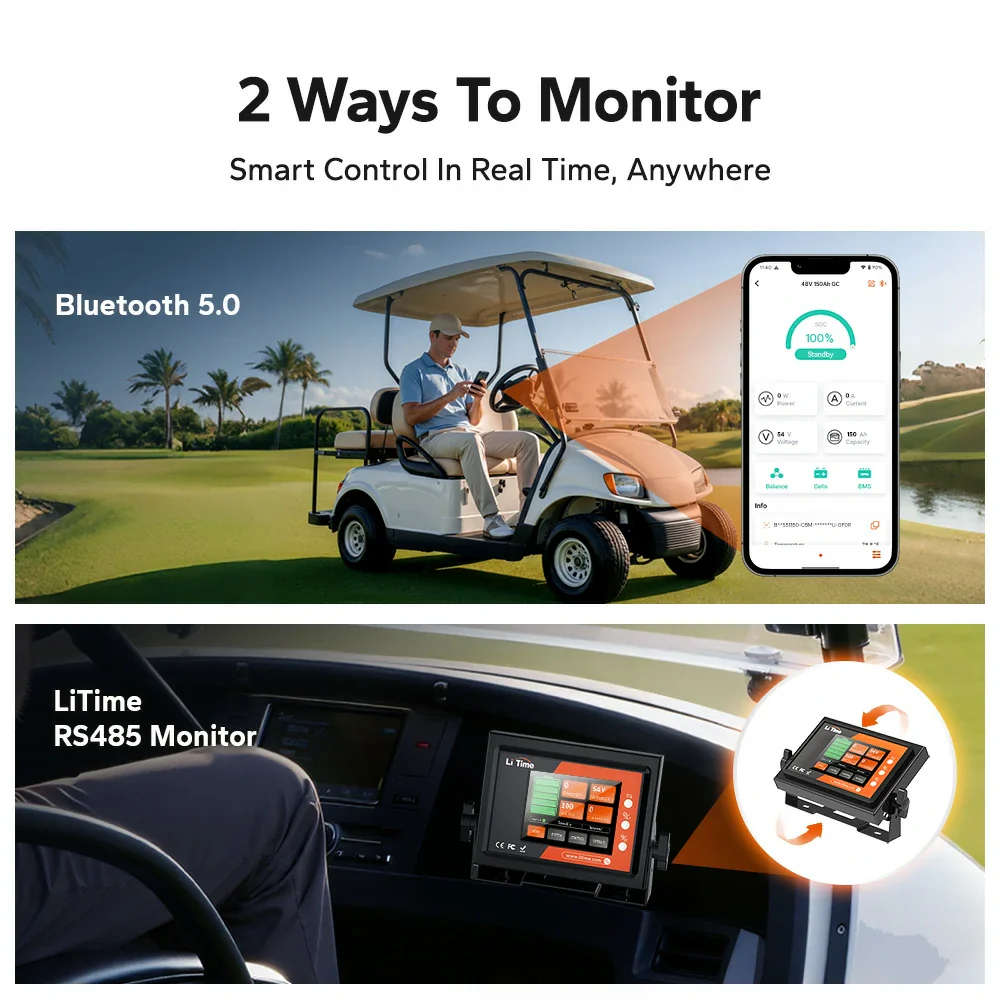 LiTime 48V (51.2V) 150Ah Lithium Golf Cart and UTV Battery – 300A High Power & Bluetooth - Image 7