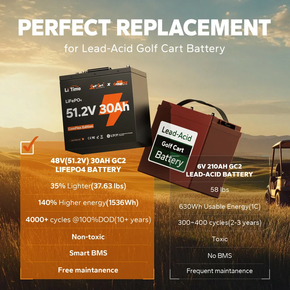 LiTime 48V 30Ah Lithium Golf Cart GC2 Metal Case RS485 Monitor Battery | 6V Battery Replacement - Image 10