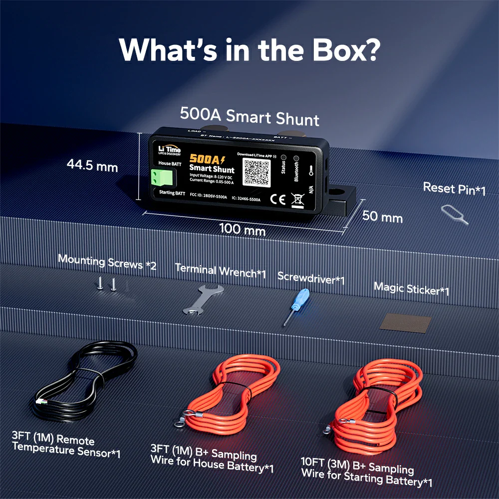LiTime 500A Smart Battery Shunt with Bluetooth | Real-Time Monitoring for RV/Boat/Off-Grid - Image 9