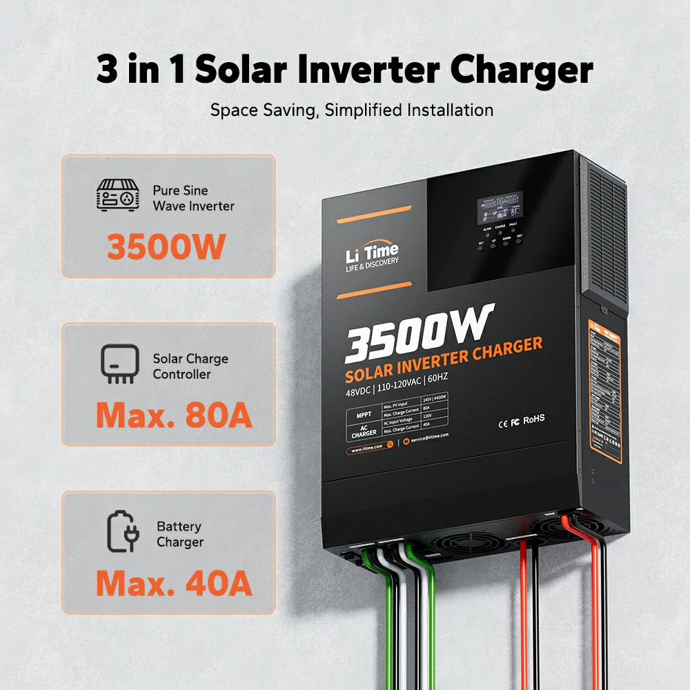 LiTime 48V 3500 Watt Pure Sine Wave All in One Solar Inverter Charger for Home - Image 3