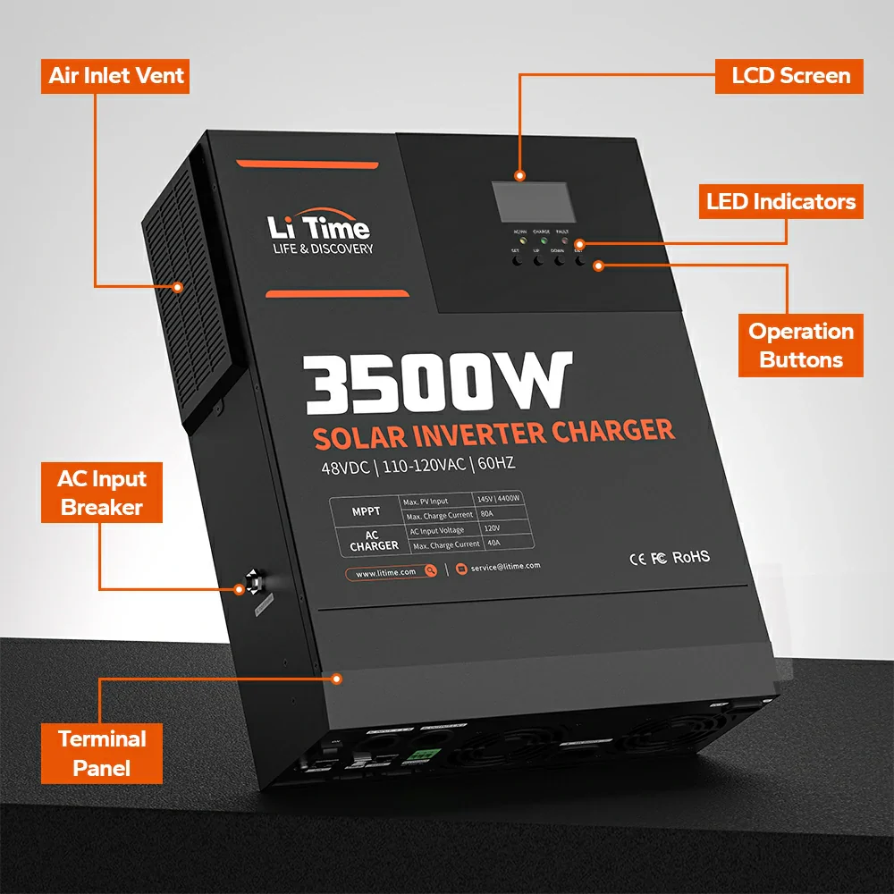 LiTime 48V 3500 Watt Pure Sine Wave All in One Solar Inverter Charger for Home - Image 6