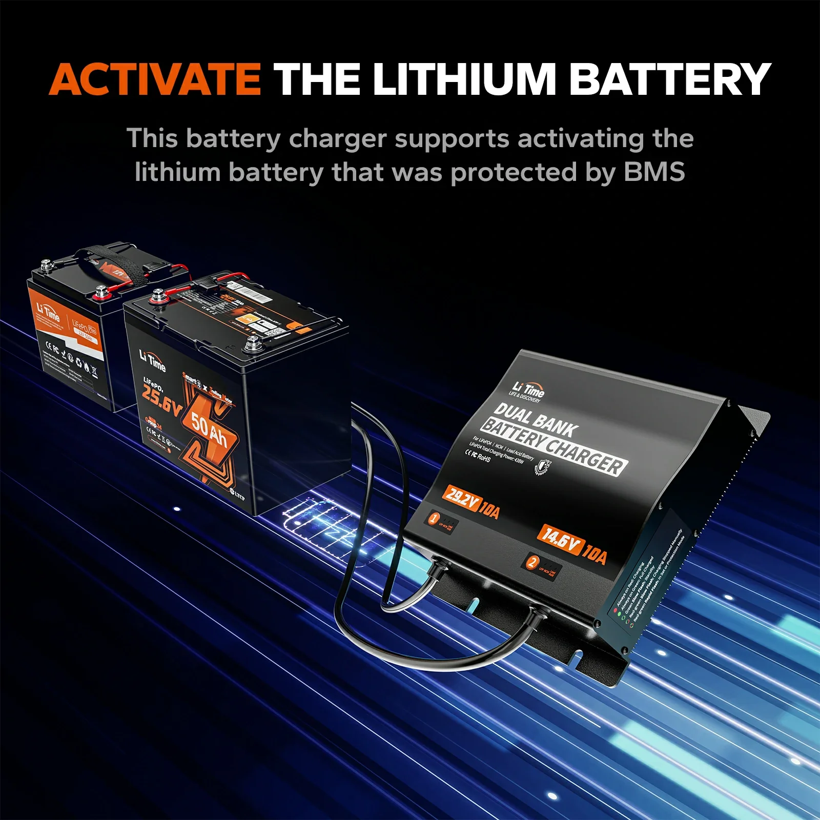 【Like New】 LiTime 10A 2 Bank 12V + 24V Battery Charger - Image 3