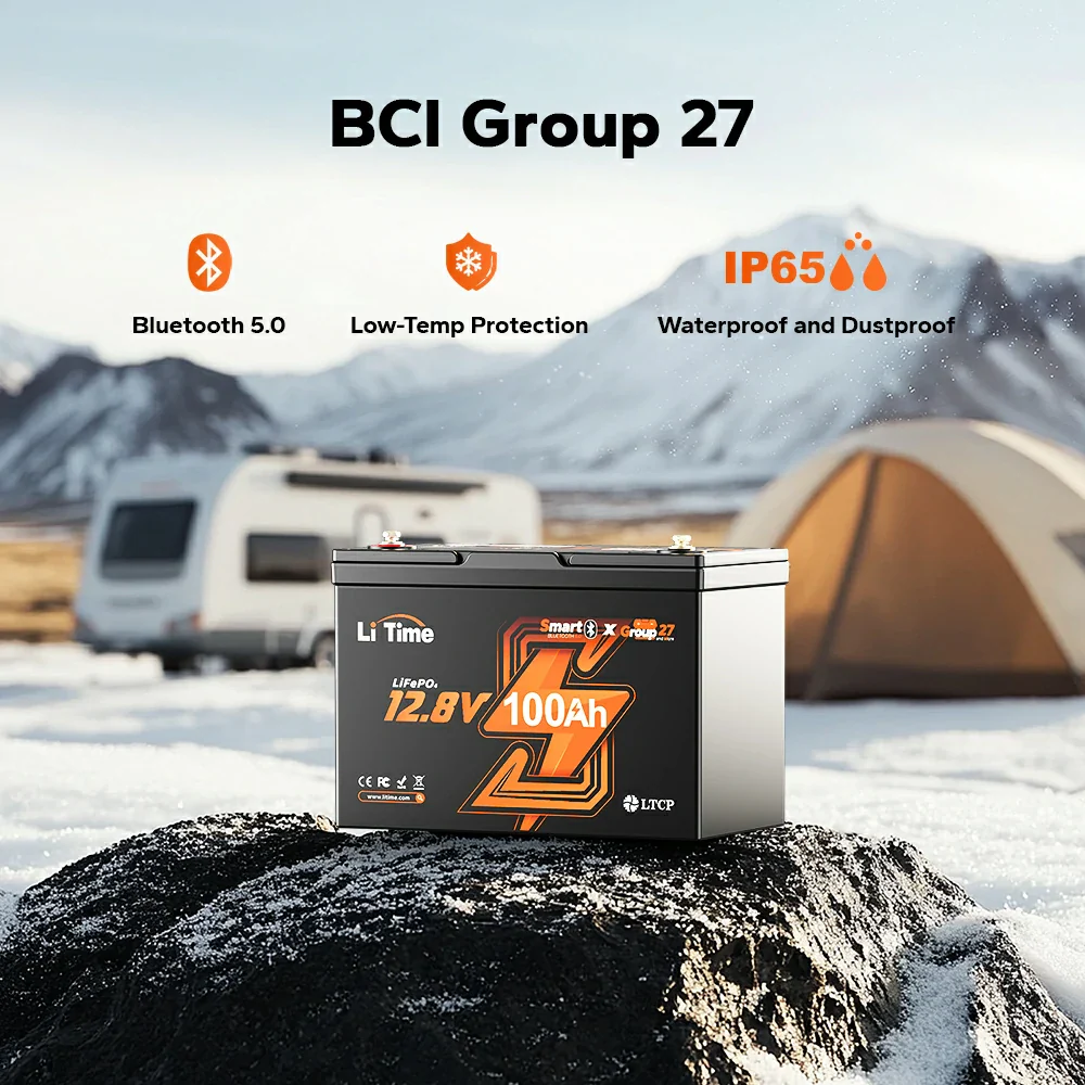 LiTime 12V 100Ah Group 27 Bluetooth LiFePO4 Lithium Deep Cycle Battery - Image 4