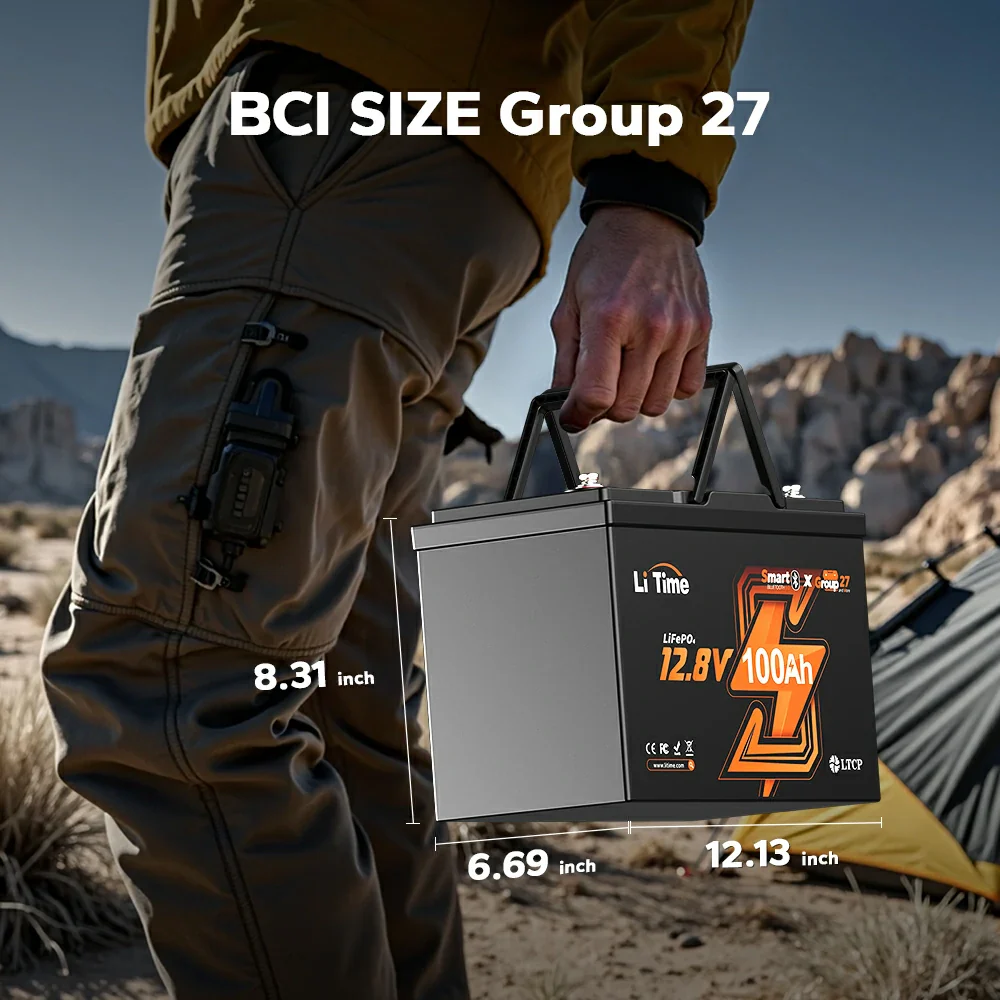 LiTime 12V 100Ah Group 27 Bluetooth LiFePO4 Lithium Deep Cycle Battery - Image 5