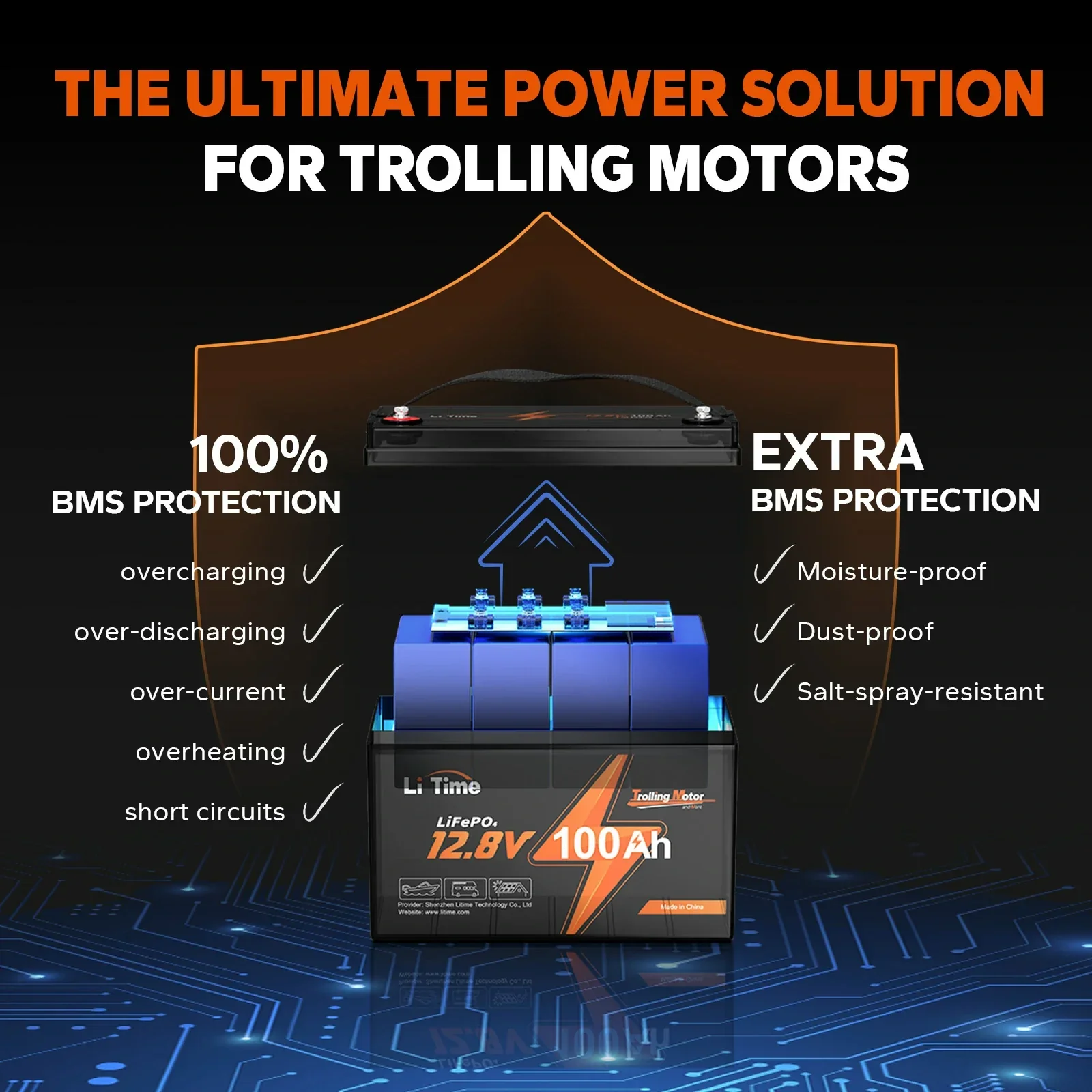 ✅Like New✅LiTime 12V 100Ah Trolling Motor LiFePO4 Battery, Low-Temp Protection - Image 4