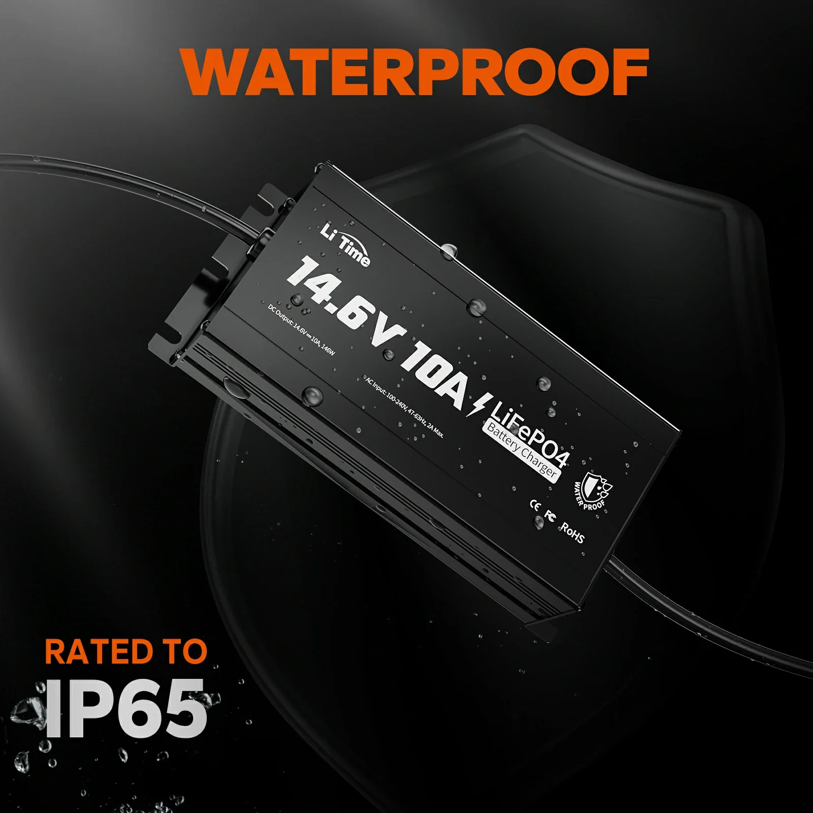 LiTime 12V (14.6V) 10A Lithium Battery Charger IP65 Waterproof - Image 3