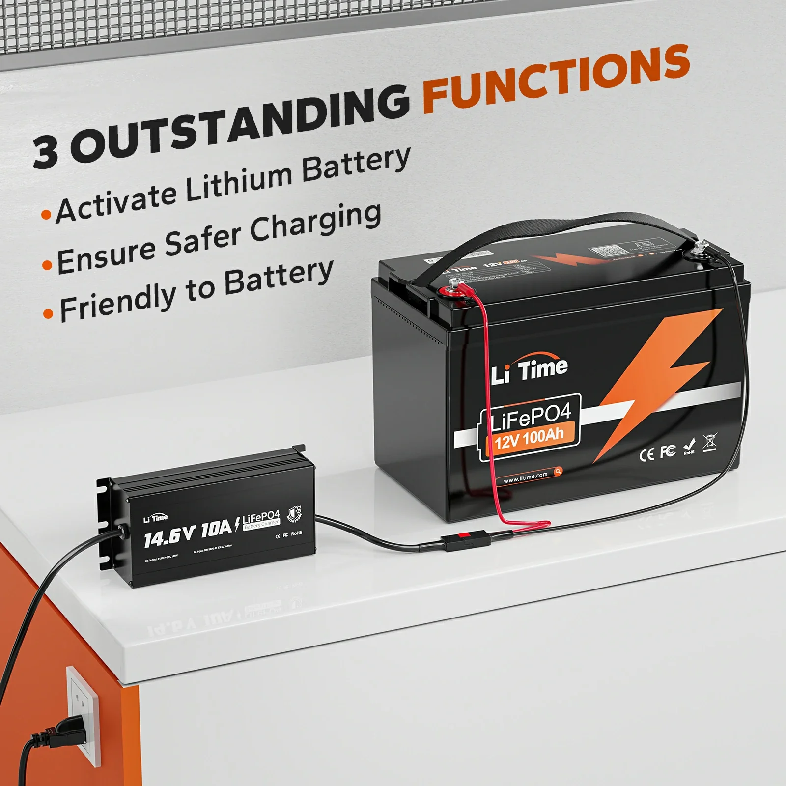 LiTime 12V (14.6V) 10A Lithium Battery Charger IP65 Waterproof - Image 5