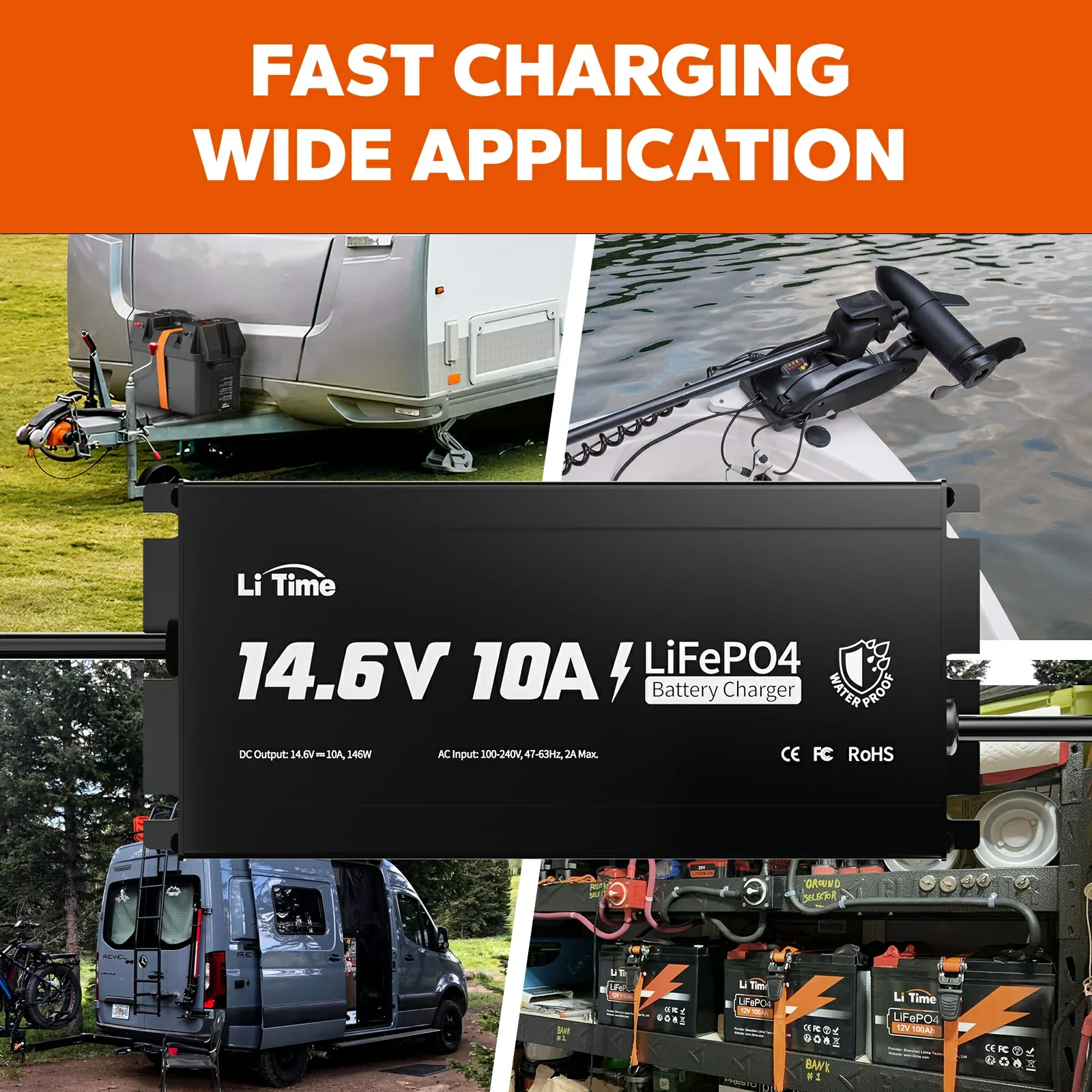LiTime 12V (14.6V) 10A Lithium Battery Charger IP65 Waterproof - Image 9