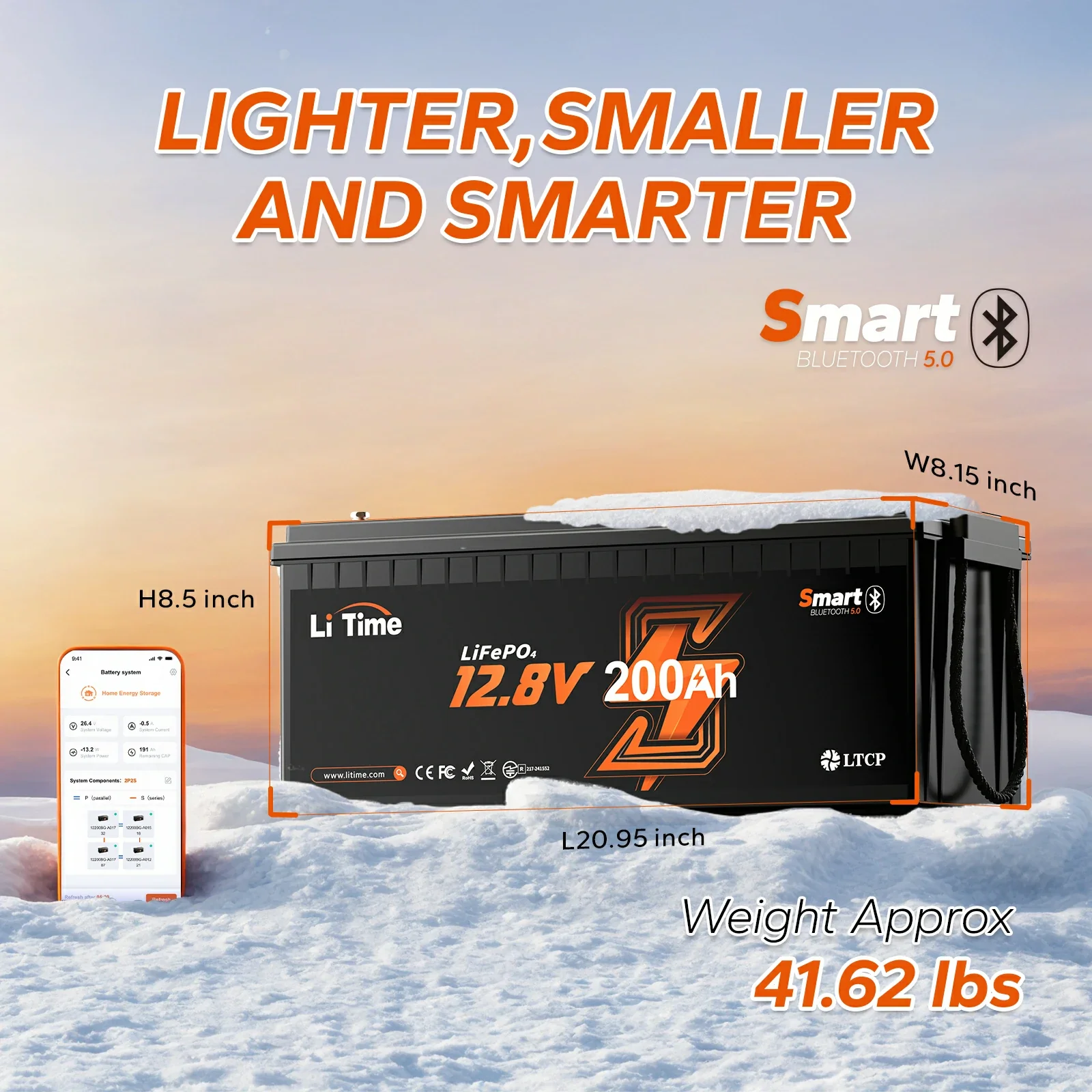 LiTime 12V 200Ah Bluetooth Lithium Battery for RVs, Marine - Image 2