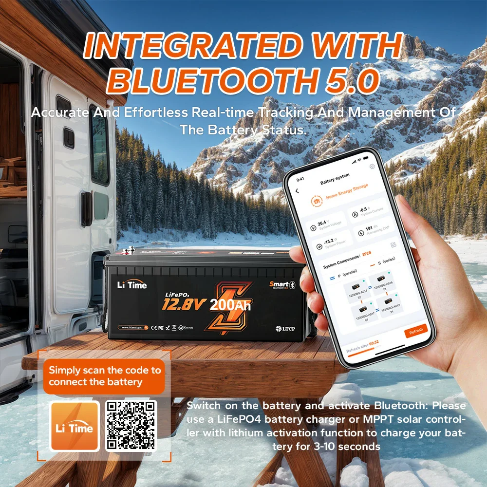 LiTime 12V 200Ah Bluetooth Lithium Battery for RVs, Marine - Image 6