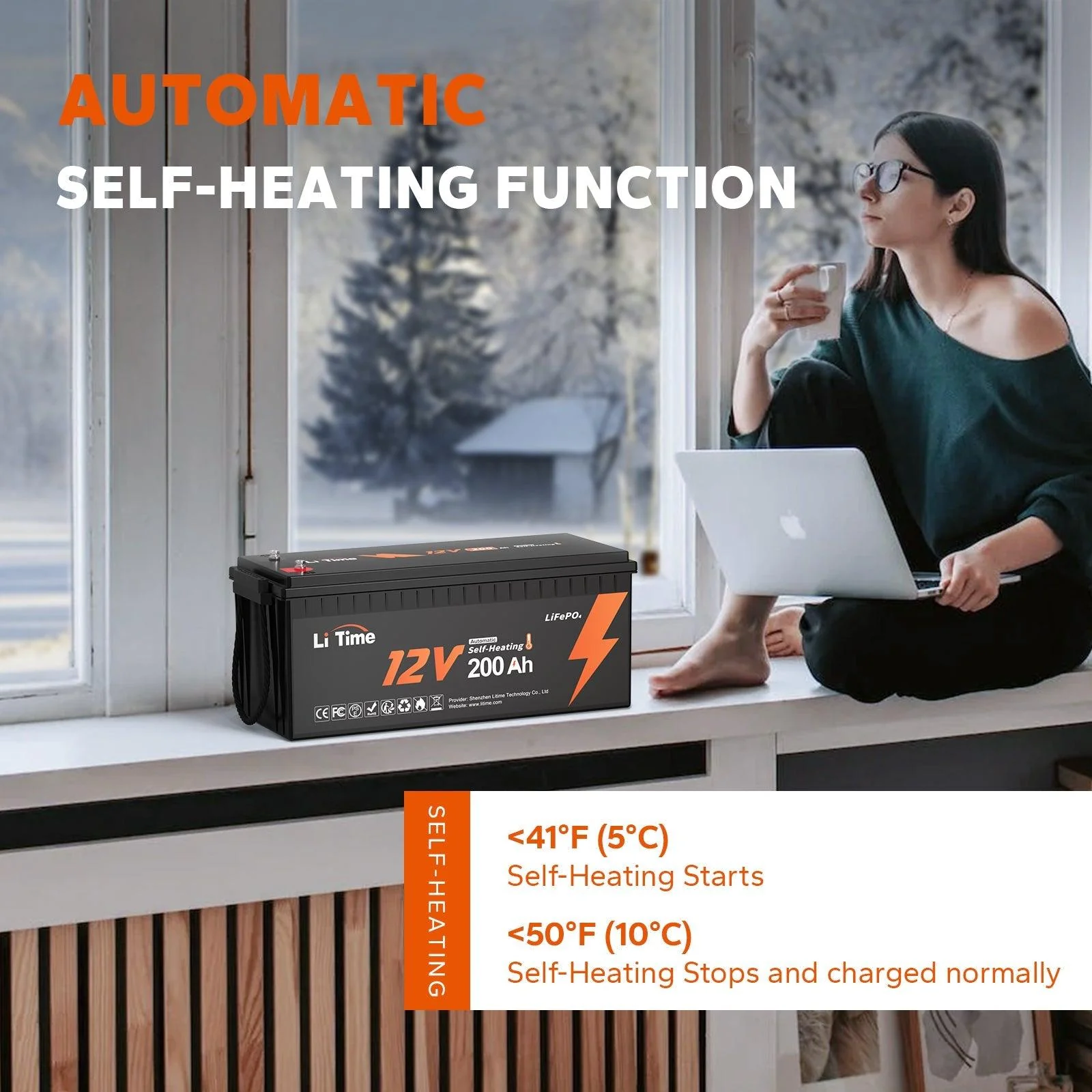 【Like New】LiTime 12V 200Ah Self-Heating LiFePO4 Lithium Battery - Image 3