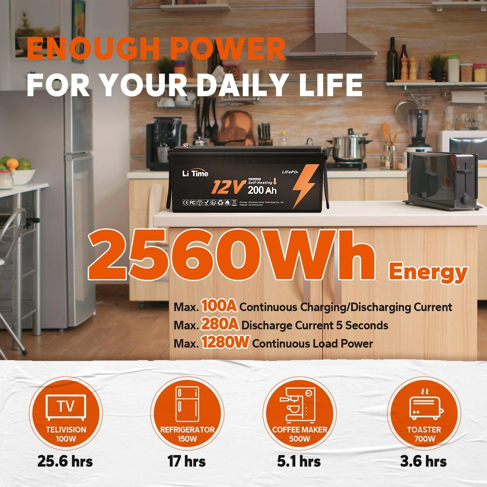 【Like New】LiTime 12V 200Ah Self-Heating LiFePO4 Lithium Battery - Image 6