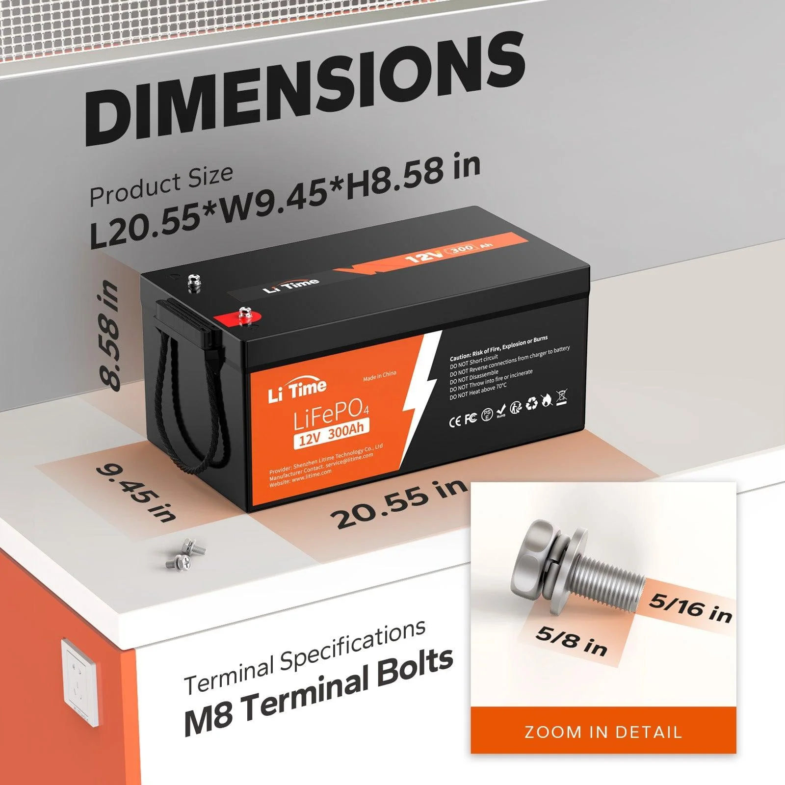 【Like New】LiTime 12V 300Ah LiFePO4 Lithium Battery, Build-in 200A BMS, 3840Wh Energy - Image 2