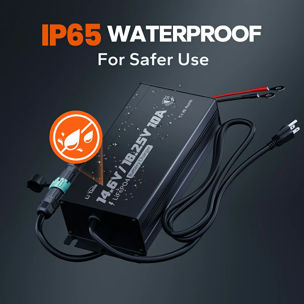 LiTime 12V(14.6V) & 16V(18.25V) 10A Waterproof Lithium Battery Charger - Image 4