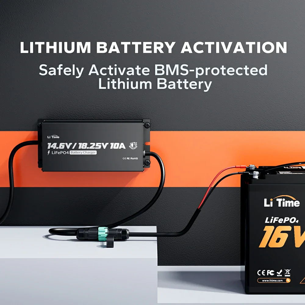 LiTime 12V(14.6V) & 16V(18.25V) 10A Waterproof Lithium Battery Charger - Image 7