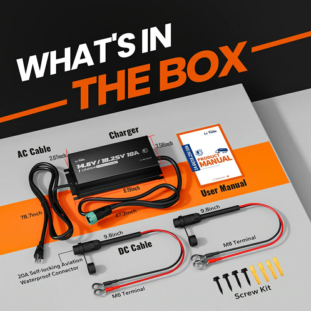 LiTime 12V(14.6V) & 16V(18.25V) 10A Waterproof Lithium Battery Charger - Image 8