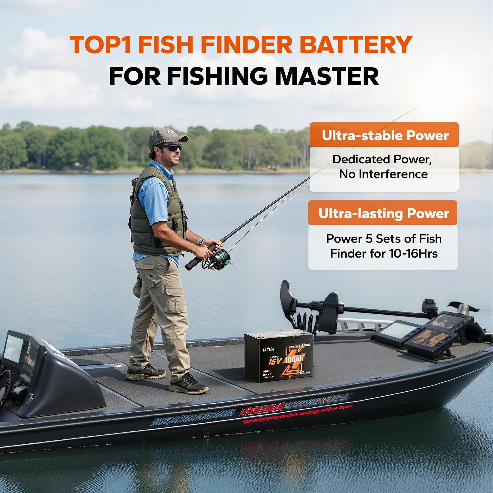 LiTime 16V 100Ah Fish Finder Lithium Battery with Bluetooth, Self-heating - Image 3