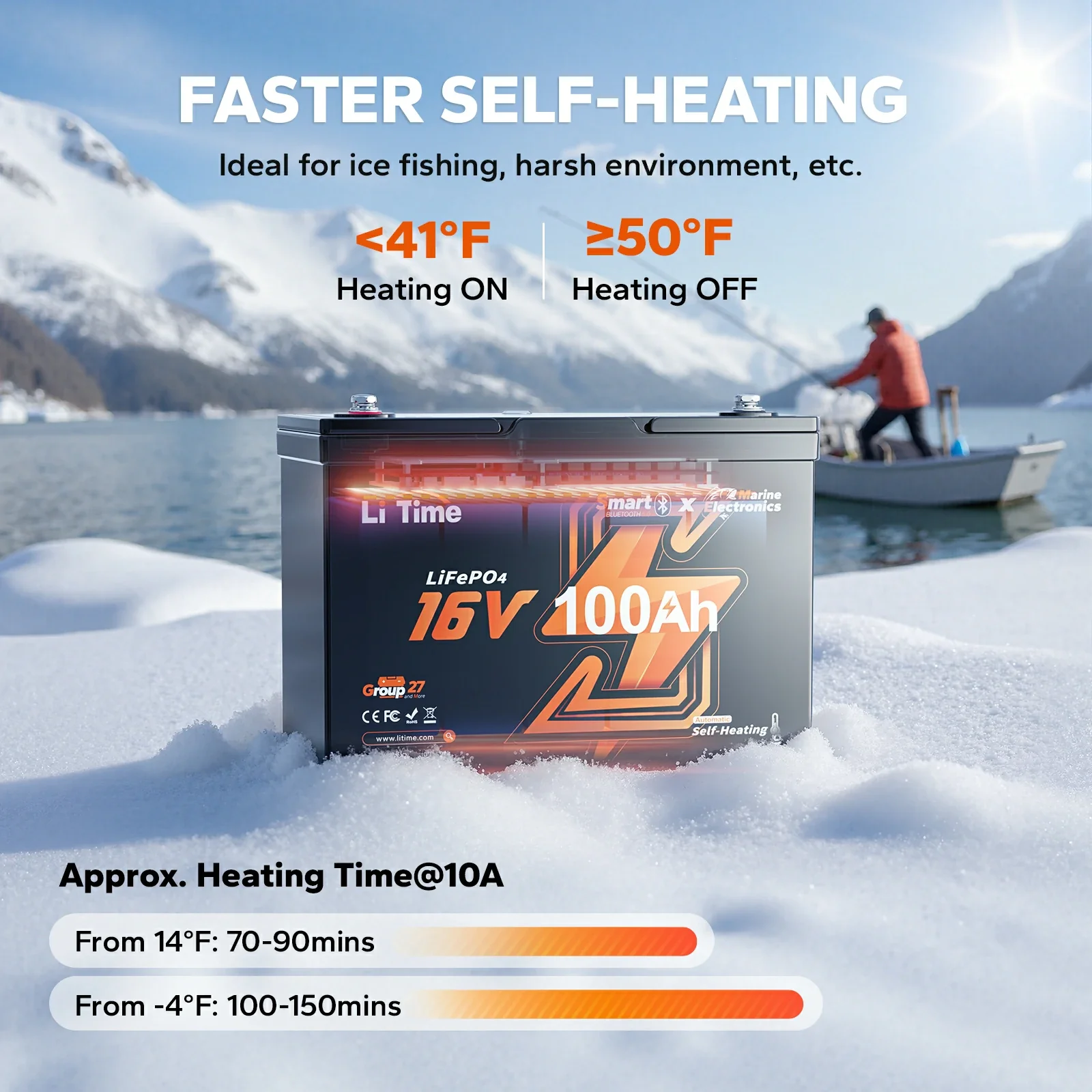 LiTime 16V 100Ah Fish Finder Lithium Battery with Bluetooth, Self-heating - Image 7