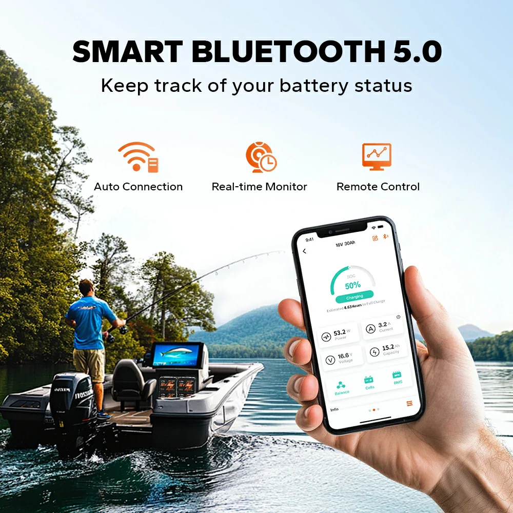 ✅Like New✅LiTime 16V 30Ah Deep Cycle Bluetooth Lithium Kayak Fish Finder Battery, Fishing Electronics - Image 5