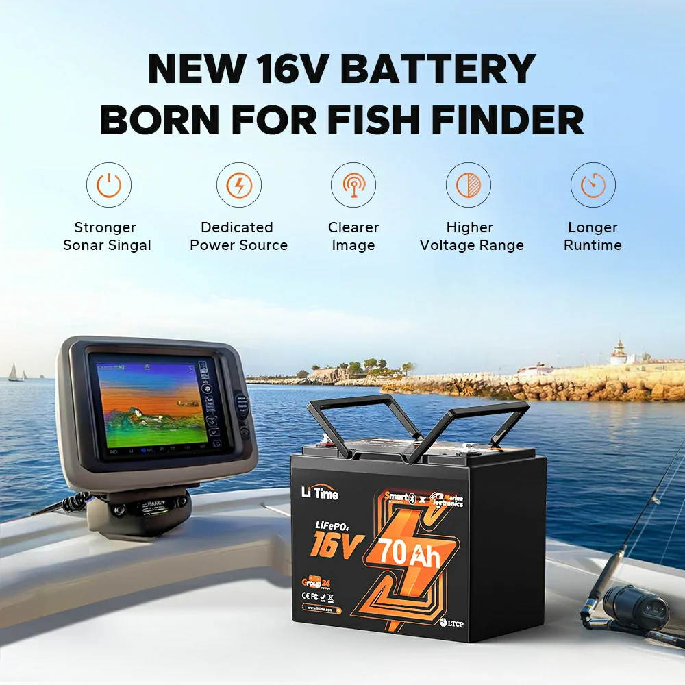 ✅Like New✅LiTime 16V 70Ah Deep Cycle Bluetooth LiFePO4 Lithium Battery For Fish Finder, Fishing Electronics - Image 3