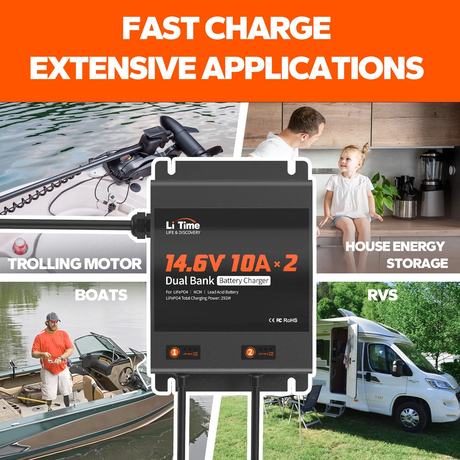 ✅Like New✅LiTime 2 Bank 12V 10A Battery Charger - Image 12